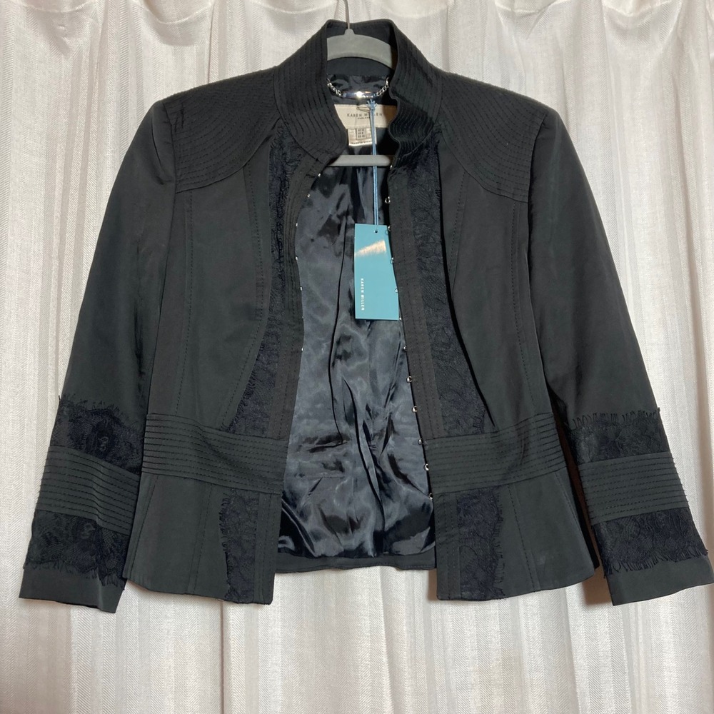 Victorian Inspired Karen Millen Black Lace Trim Tailored Jacket Blazer‎ 8 *Read*